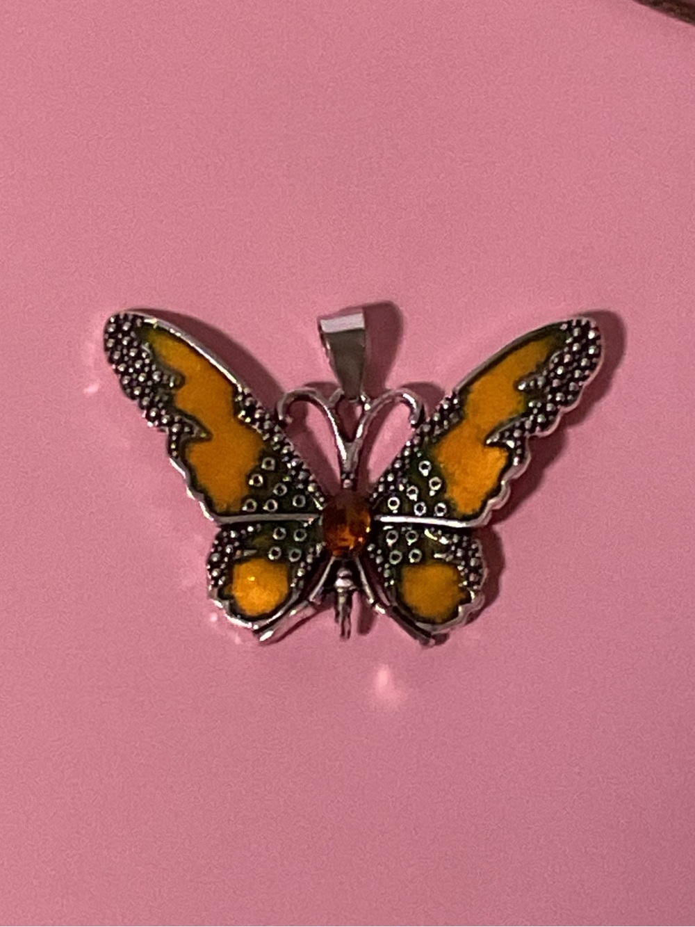 Brown & Orange Butterfly Pendant Necklace - Women Jewelry - Picture 2 of 9